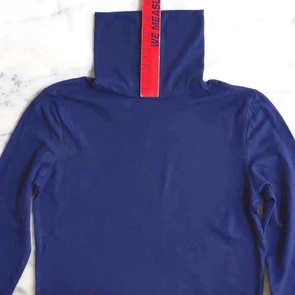 H&M Cotton Modal Spandex Navy Blue Long Sleeve Turtleneck Long Top. - Picture 3 of 3
